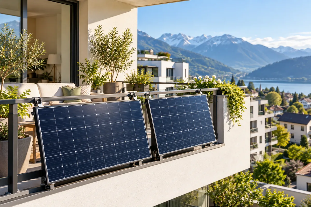 Kompakte Solarmodule an einem Balkon