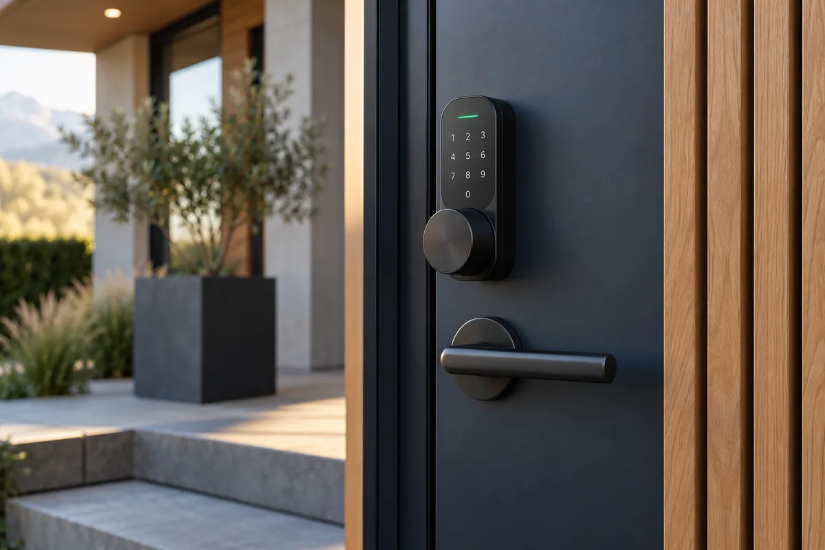 Modernes Smart Lock an einer Haustür