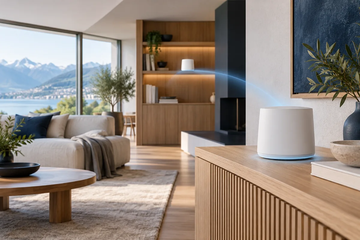 Mesh-WLAN in einem modernen Wohnraum